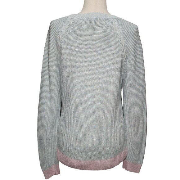 Talbots‎ Womens Cotton And Linen Light Blue Sweater With Pink Trim  Size M - Picture 4 of 11